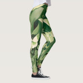 Luna Moth en bloemen - Groen en Crème Leggings (Rechts)