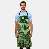 Luna Moth en bloemen - Groen en Crème Schort (Gedragen)