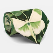 Luna Moth en bloemen - Groen en Crème Stropdas (Opgerold)