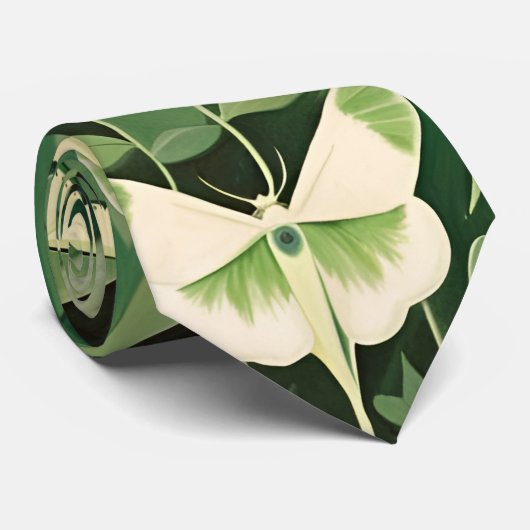 Luna Moth en bloemen - Groen en Crème Stropdas (Opgerold)