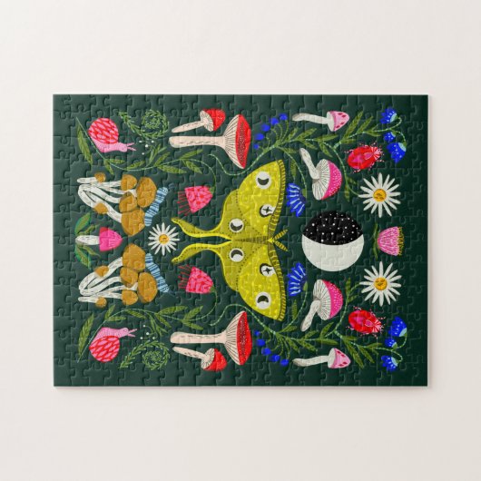 Luna Moth en Moon Illustration Legpuzzel (Horizontaal)