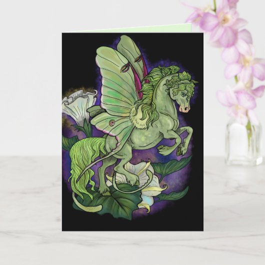 Luna Moth Fairy Horse Kaart (Orchidee)