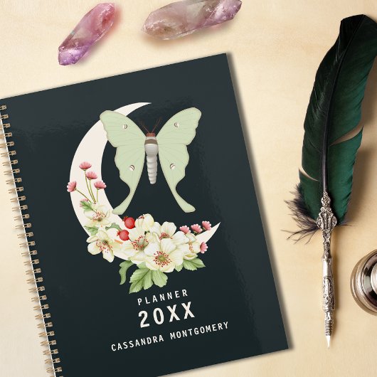 Luna Moth Floral Moon Gepersonaliseerde naam Gothi Planner