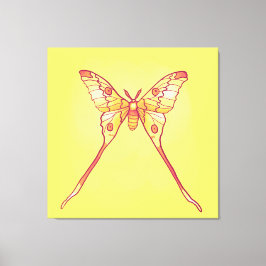 Luna Moth Geel Sinaasappel Witchy Magisch Insect Canvas Afdruk
