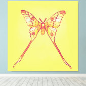 Luna Moth Geel Sinaasappel Witchy Magisch Insect Canvas Afdruk (Insitu (Houten vloer))