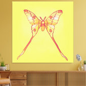 Luna Moth Geel Sinaasappel Witchy Magisch Insect Canvas Afdruk (Insitu (Woonkamer))