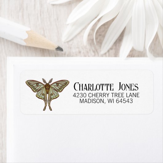 Luna Moth Gothic Retouradres Etiket (Insitu)