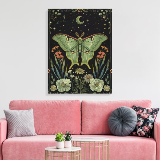 Luna Moth Gotische Waterverf Kunst Canvas Afdruk (Insitu (Woonkamer))