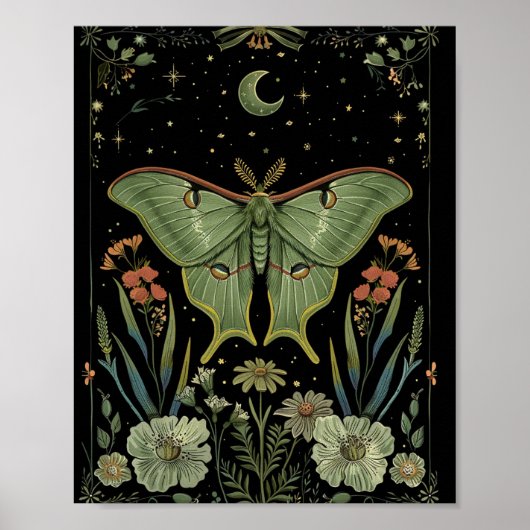 Luna Moth Gotische Waterverf Kunst Poster (Voorkant)