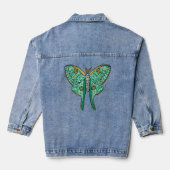 Luna Moth Illustratie - Groen en Goud Denim Jacket (Achterkant)