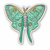 Luna Moth Illustratie - Groen en Goud Sticker (Voorkant)