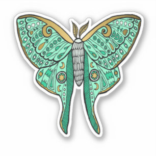 Luna Moth Illustratie - Groen en Goud Sticker