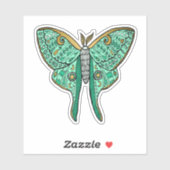 Luna Moth Illustratie - Groen en Goud Sticker (Vel)