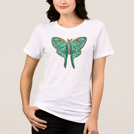 Luna Moth Illustratie - Groen en Goud Tri-Blend Shirt (Voorkant)