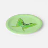 Luna moth - kalkgroen op een bleke groene achtergr papieren bordje (Gekanteld)