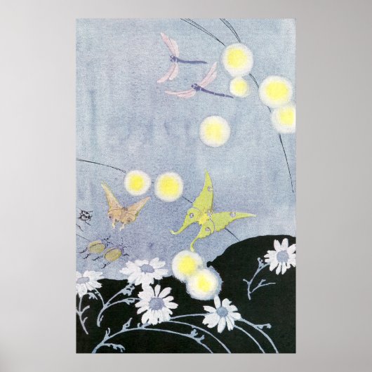 Luna Moth Lit door gloeiende vuurvliegjes Poster (Voorkant)
