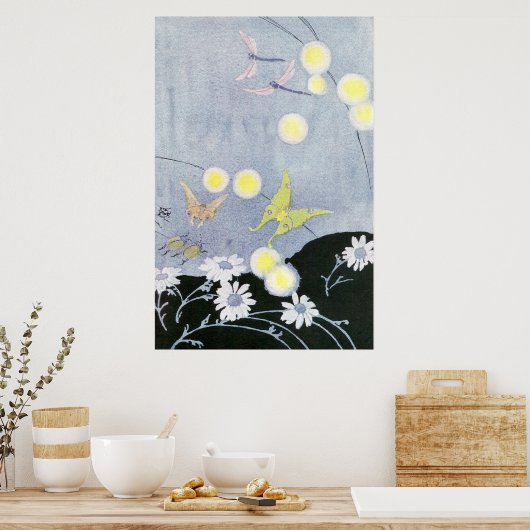 Luna Moth Lit door gloeiende vuurvliegjes Poster (Keuken)