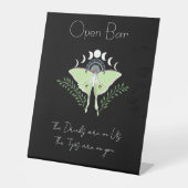 Luna Moth Maan Fasen Open Bar Reclamebord Met Voetstuk (Voorkant)