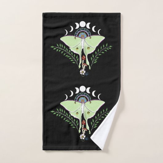 Luna Moth Maan Phases Zwart Bad Handdoek (Handdoek)