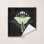 Luna Moth Maan Phases Zwart Bad Handdoek (Wasdoekje)