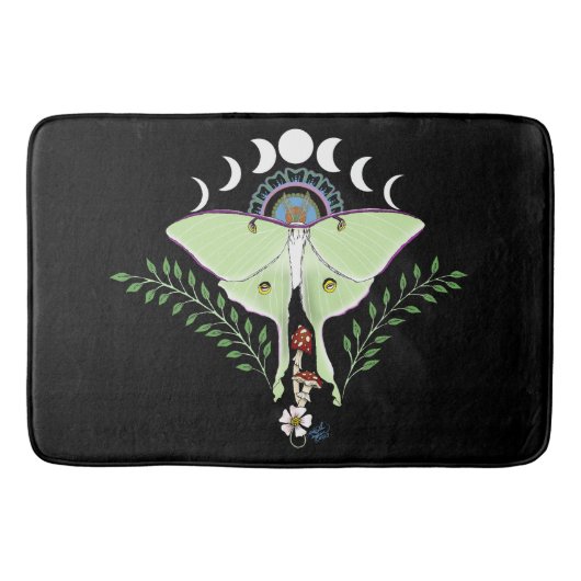 Luna Moth Maan Phases Zwart Badmat (Voorkant)