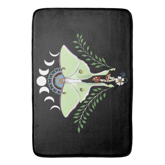 Luna Moth Maan Phases Zwart Badmat (Voorkant Verticaal)