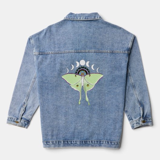 Luna Moth Maan Phases Zwart Denim Jacket (Achterkant)