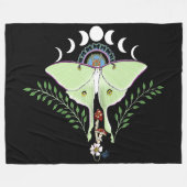 Luna Moth Maan Phases Zwart Fleece Deken (Voorkant (Horizontaal))