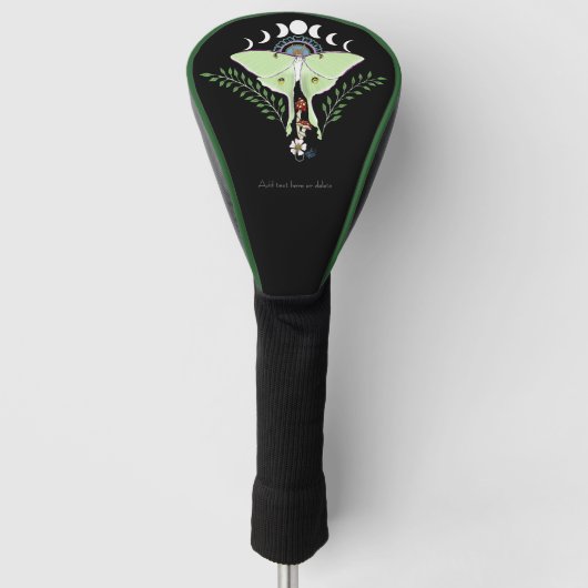 Luna Moth Maan Phases Zwart Golfheadcover (Voorkant)