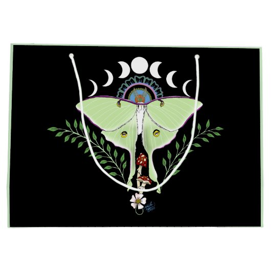 Luna Moth Maan Phases Zwart Groot Cadeauzakje (Achterkant)
