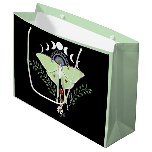 Luna Moth Maan Phases Zwart Groot Cadeauzakje (Voorkant Gekanteld)