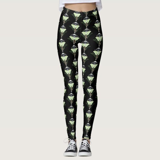 Luna Moth Maan Phases Zwart Leggings (Voorkant)
