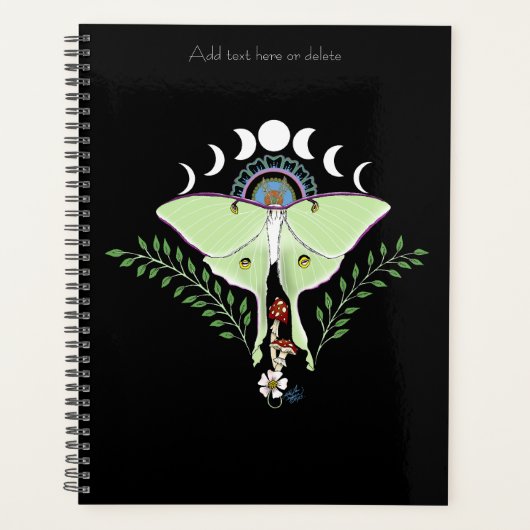 Luna Moth Maan Phases Zwart Planner (Voorkant)