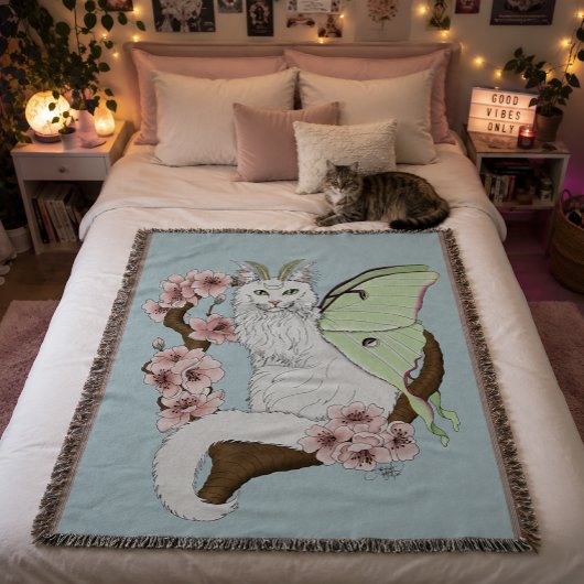 Luna Moth Maan Witte Kat Groen Deken