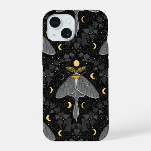 Luna-moth, maanfasen en klimop damast patroon iPhone 15 case