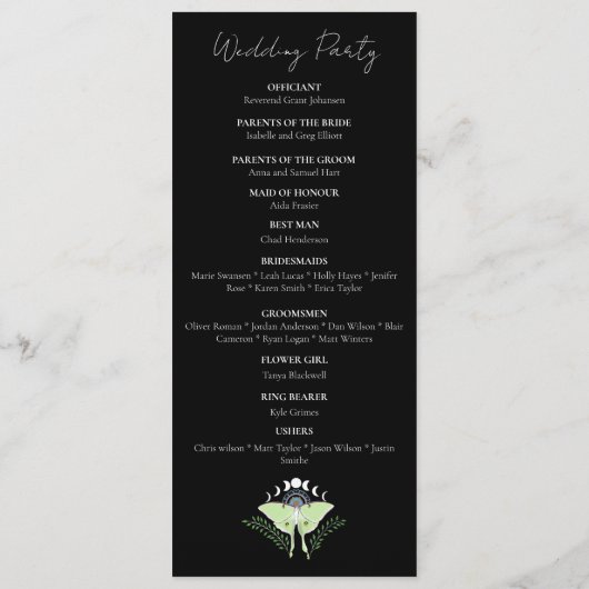 Luna Moth maanfasen Programmakaart (Achterkant)