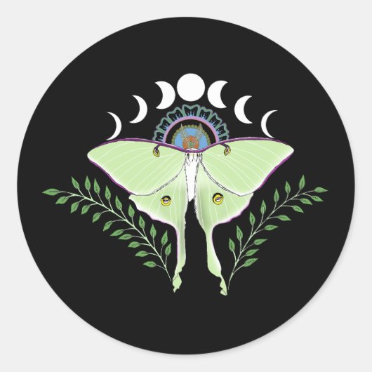 Luna Moth maanfasen Ronde Sticker (Voorkant)