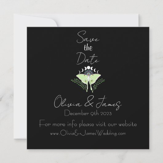 Luna Moth maanfasen Save The Date (Voorkant)