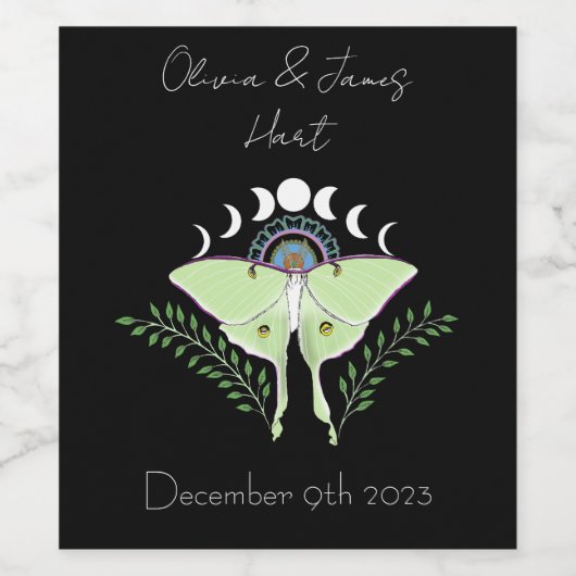Luna Moth maanfasen Wijn Etiket (Enkel label)