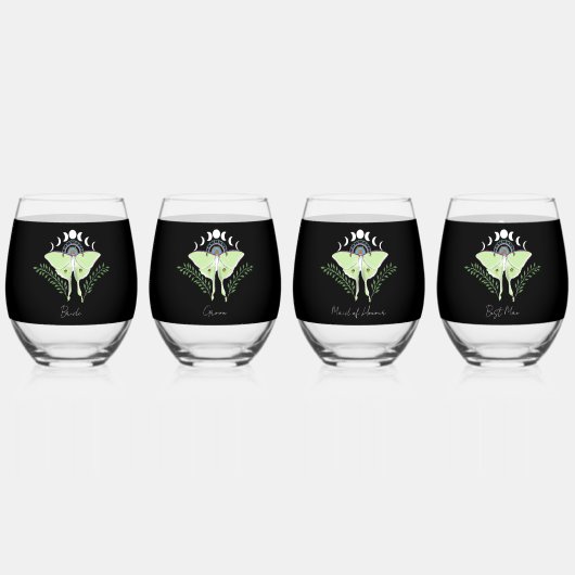 Luna Moth maanfasen Wijnglas Zonder Voet (Voorkant)