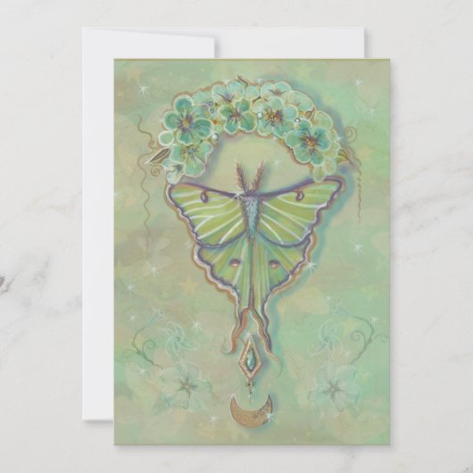 Luna moth moon ontwerp van Renee Lavoie Feestdagenkaart (Voorkant)