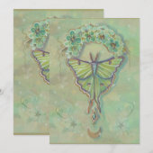 Luna moth moon ontwerp van Renee Lavoie Feestdagenkaart (Voorkant / Achterkant)