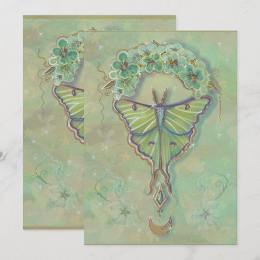 Luna moth moon ontwerp van Renee Lavoie Feestdagenkaart (Voorkant / Achterkant)