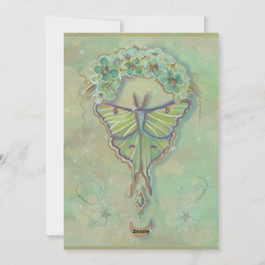 Luna moth moon ontwerp van Renee Lavoie Feestdagenkaart (Achterkant)