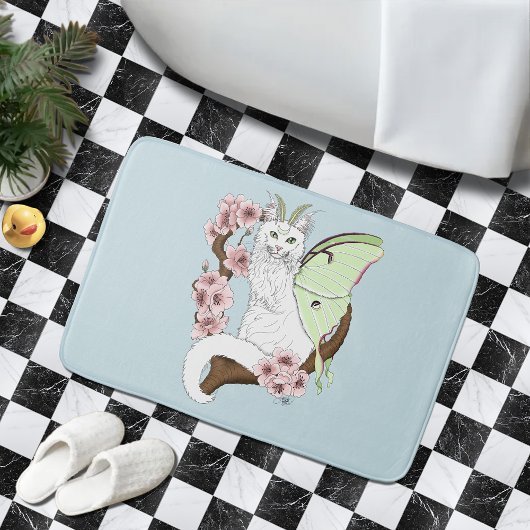Luna Moth Moon Witte Kat Groen Badmat