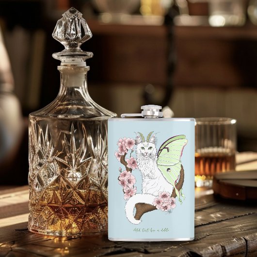 Luna Moth Moon Witte Kat Groen Heupfles