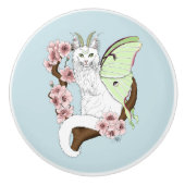 Luna Moth Moon Witte Kat Groen Keramische Knop (Voorkant)
