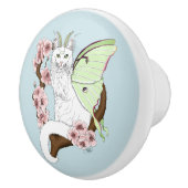 Luna Moth Moon Witte Kat Groen Keramische Knop (Rechts)