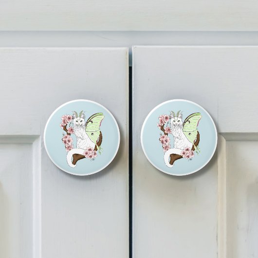 Luna Moth Moon Witte Kat Groen Keramische Knop