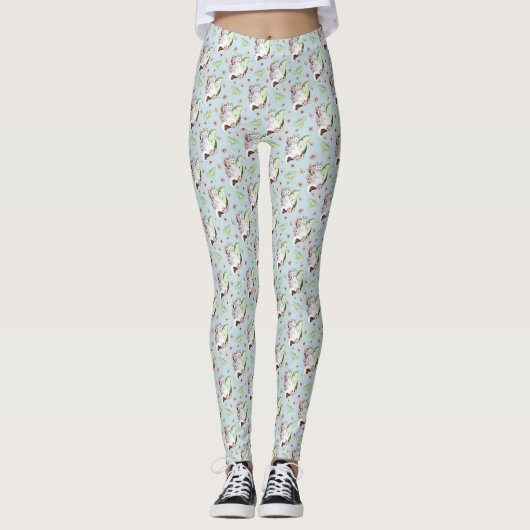 Luna Moth Moon Witte Kat Groen Leggings (Voorkant)